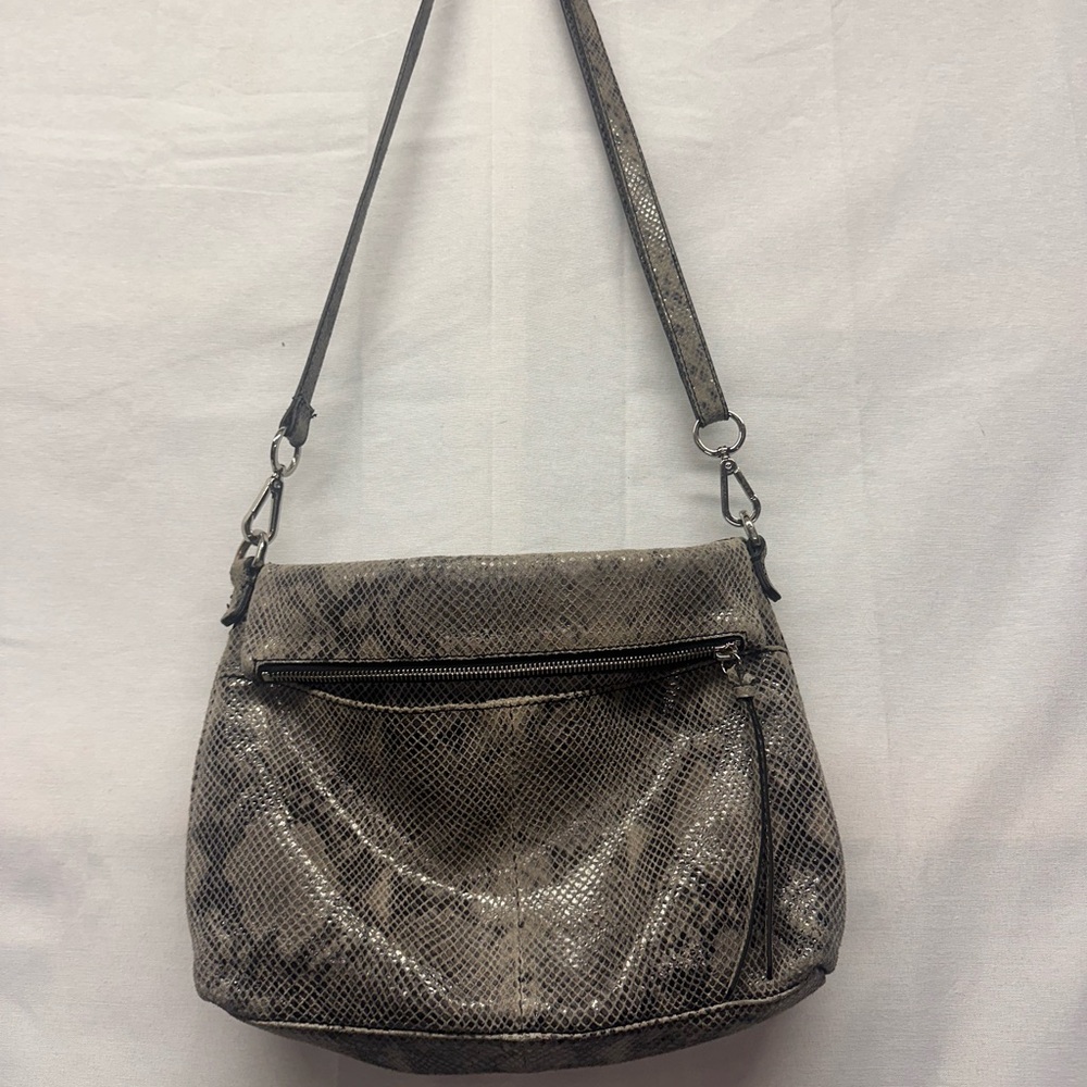 Margot Gray Laether Snake Print Shoulder Bag crossbody holdover
